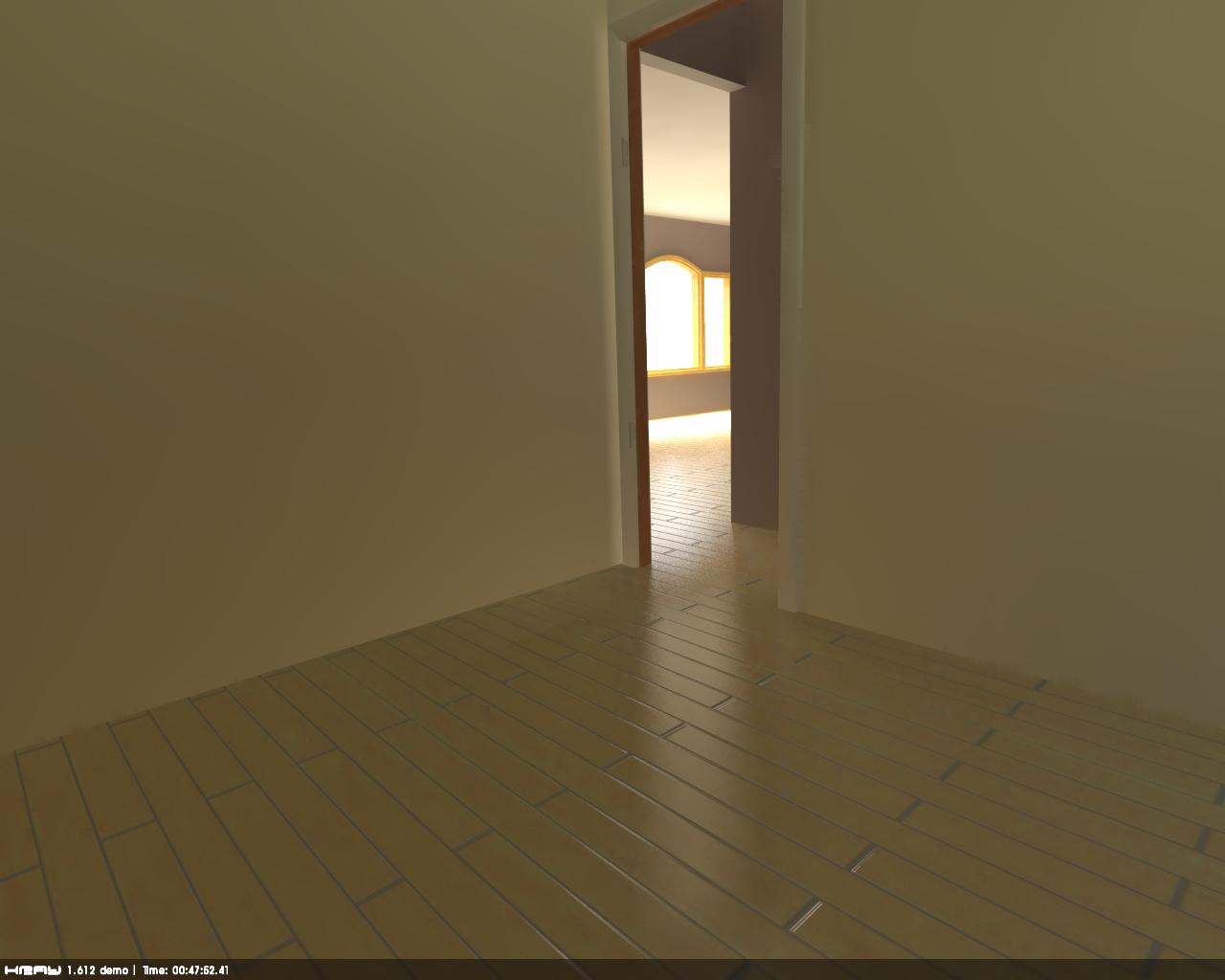 Guest room looking into living room. Some lighting errors but this was just a quick test.
